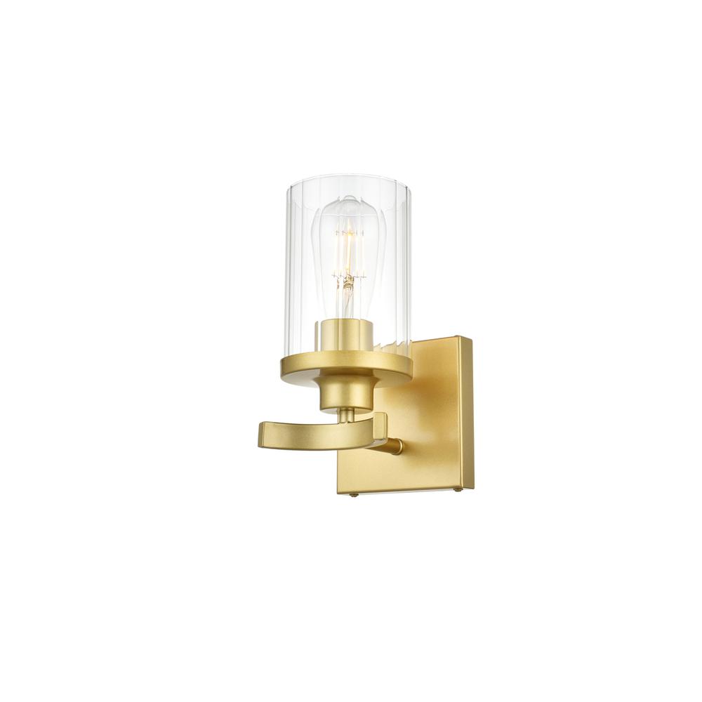 Saanvi 1 Light Brass And Clear Bath Sconce. Picture 2