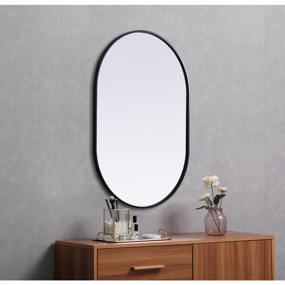 Metal Frame Oval Mirror 27X40 Inch In Black. Picture 4