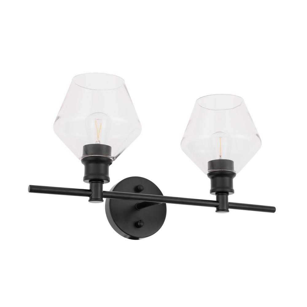 Gene 2 Light Black And Clear Glass Wall Sconce. Picture 6
