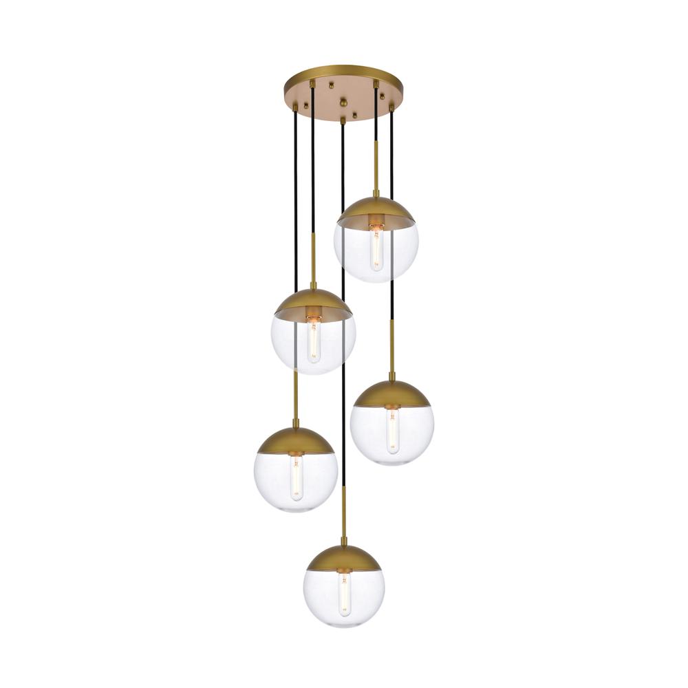 Eclipse 5 Lights Brass Pendant With Clear Glass. Picture 2