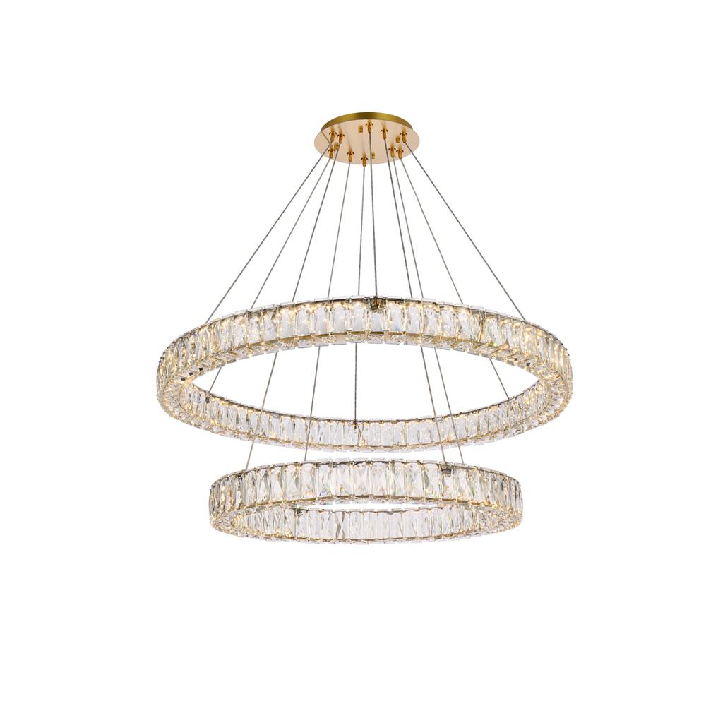 Monroe 36 Inch Led Double Ring Chandelier In Gold. Picture 1