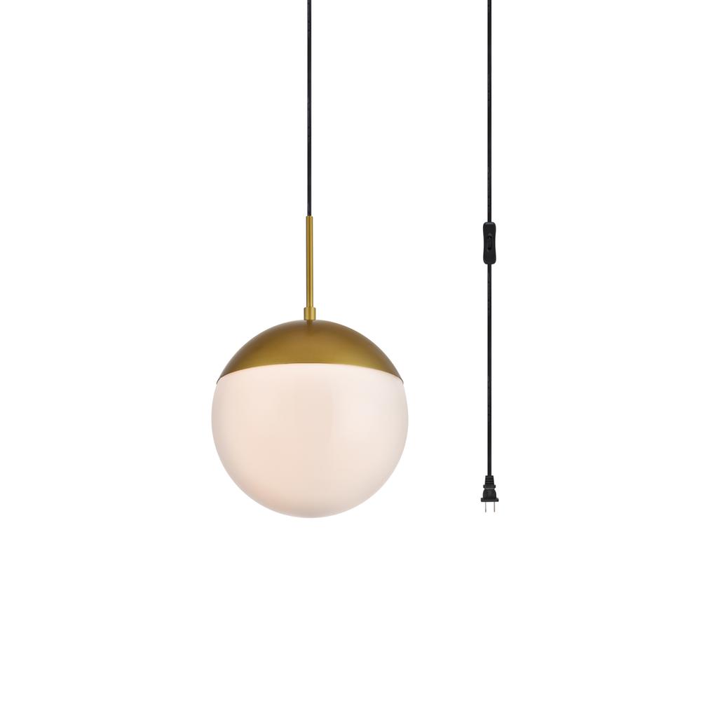 Eclipse 1 Light Brass Plug In Pendant With Frosted White Glass. Picture 2