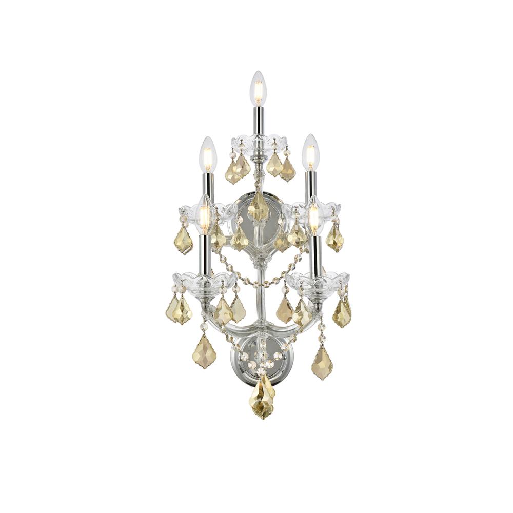 Maria Theresa 5 Light Chrome Wall Sconce Golden Teak (Smoky) Royal Cut Crystal. Picture 1
