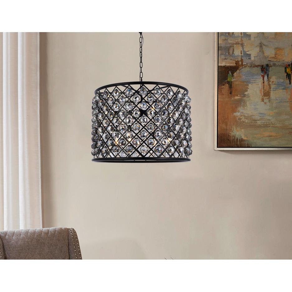 Madison 8 Light Matte Black Chandelier Silver Shade (Grey) Royal Cut Crystal. Picture 7