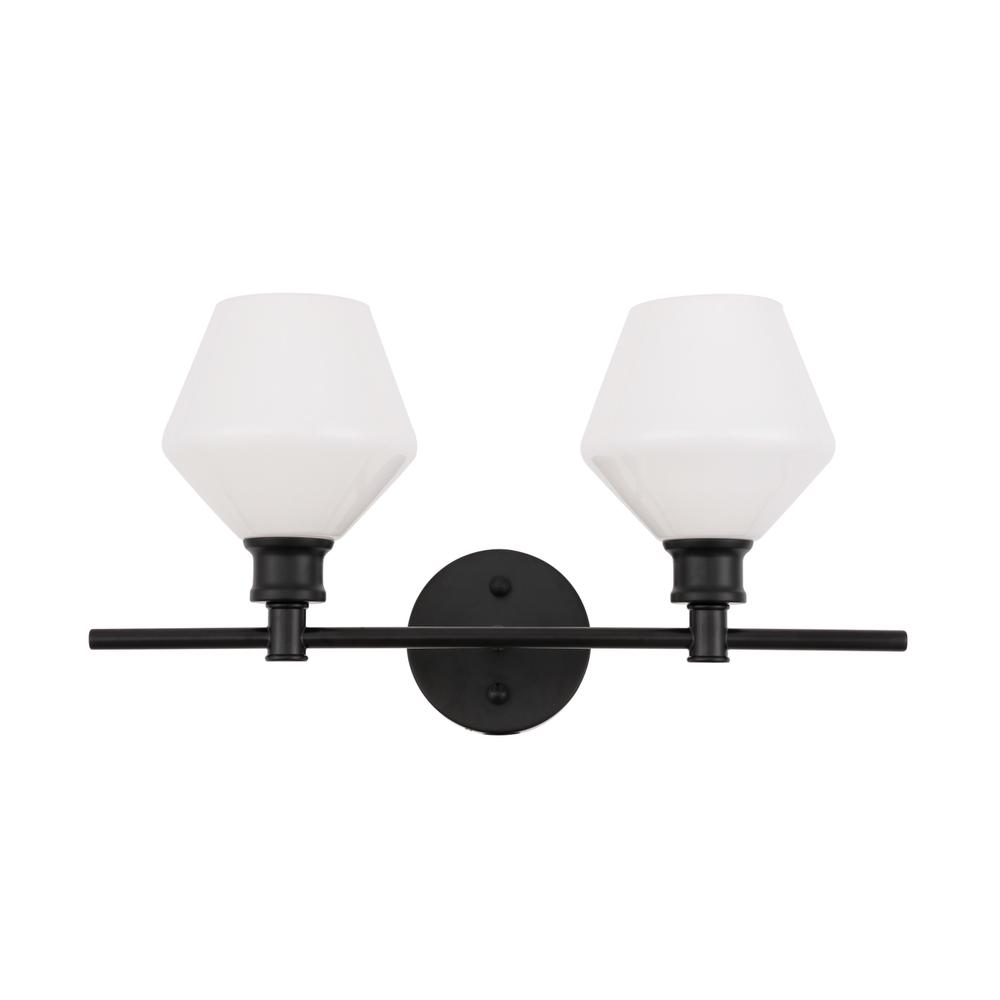 Gene 2 Light Black And Frosted White Glass Wall Sconce. Picture 2