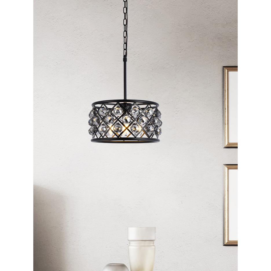 Madison 4 Light Matte Black Pendant Silver Shade (Grey) Royal Cut Crystal. Picture 8