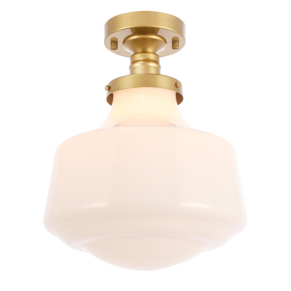 Lyle 1 Light Brass And Frosted White Glass Flush Mount. Picture 5