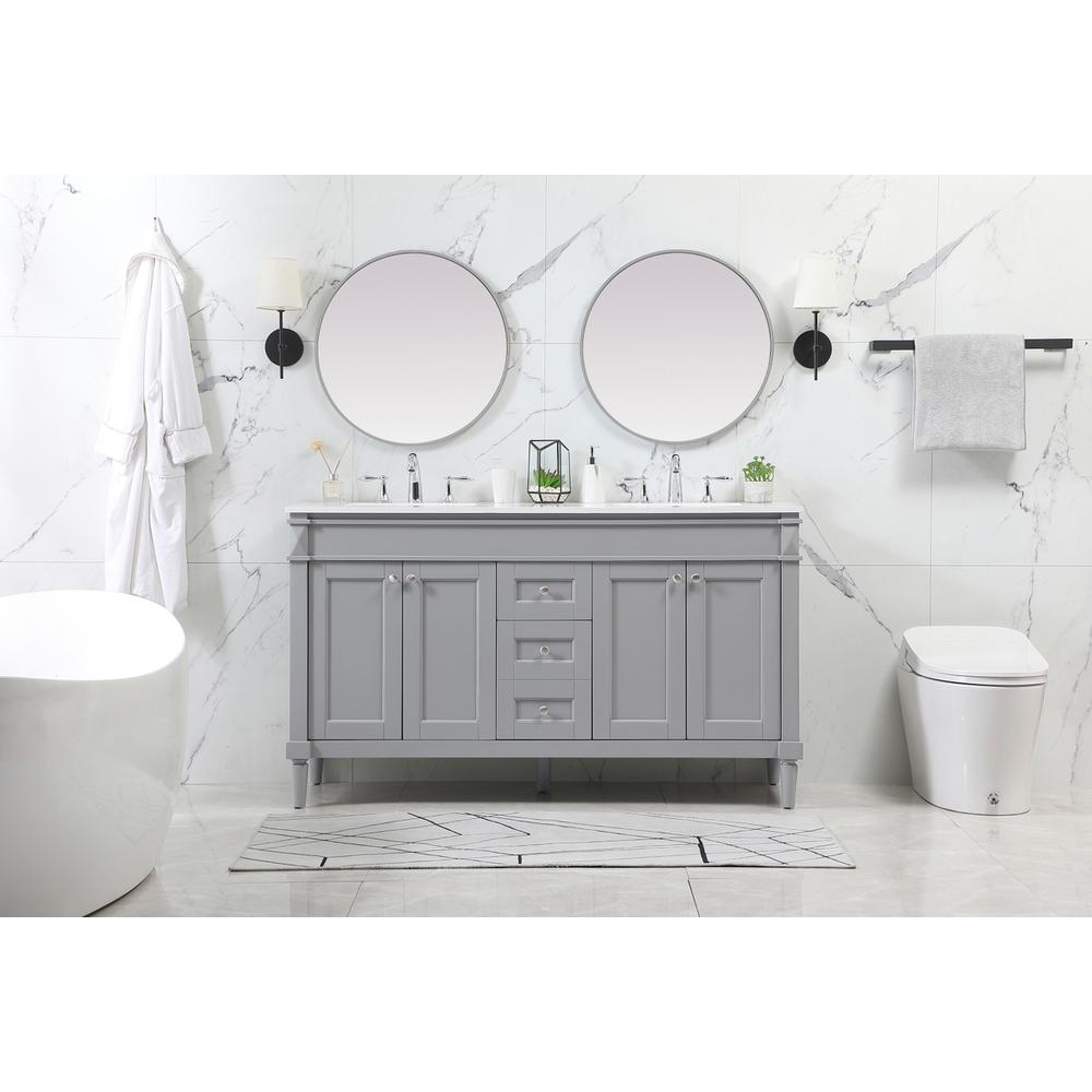 60 Inch Double Bathroom Vanity In Grey. Picture 4