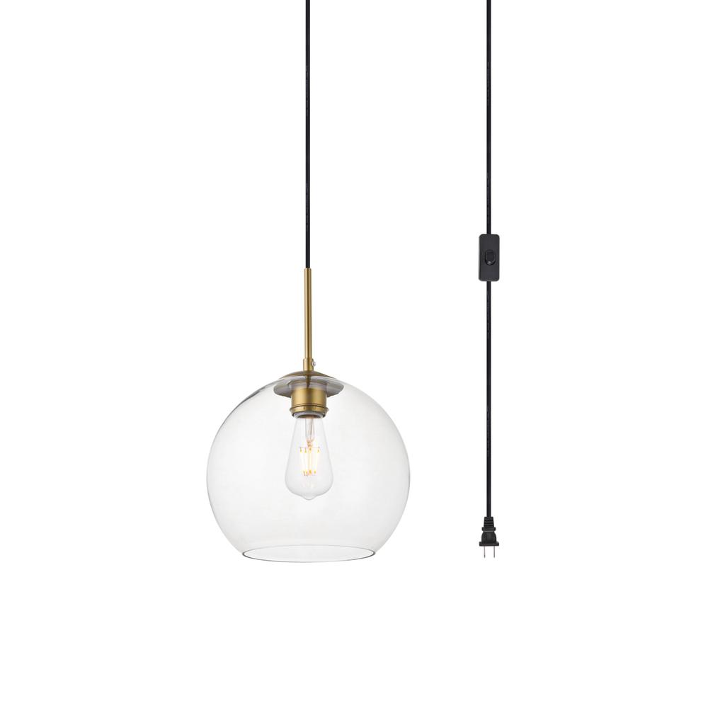 Baxter 1 Light Brass Plug-In Pendant With Clear Glass. Picture 2