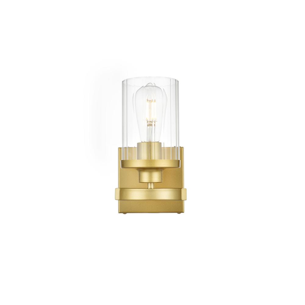 Saanvi 1 Light Brass And Clear Bath Sconce. Picture 1