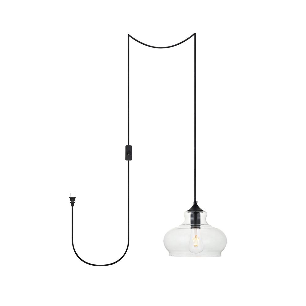 Destry 1 Light Black Plug-In Pendant With Clear Glass. Picture 1