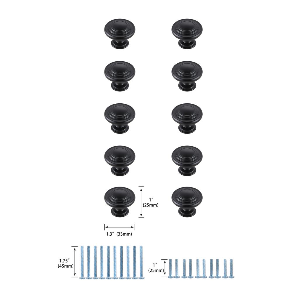 Minu 1.3" Diameter Matte Black Mushroom Knob Multipack (Set Of 10). Picture 5