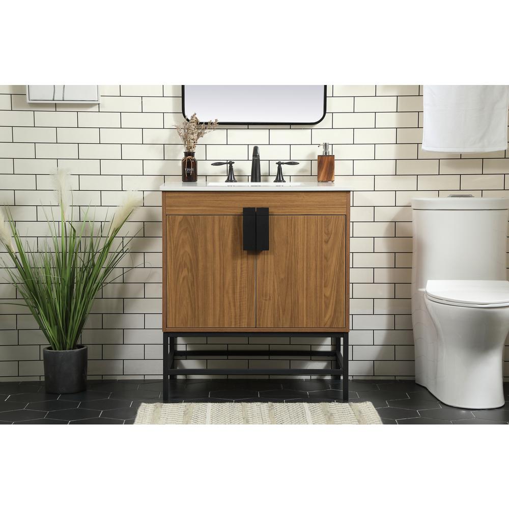 30 Inch Single Bathroom Vanity In Walnut Brown. Picture 14
