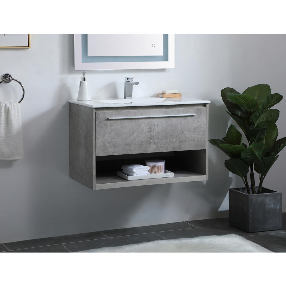 30 Inch  Single Bathroom Floating Vanity In Concrete Grey. Picture 2