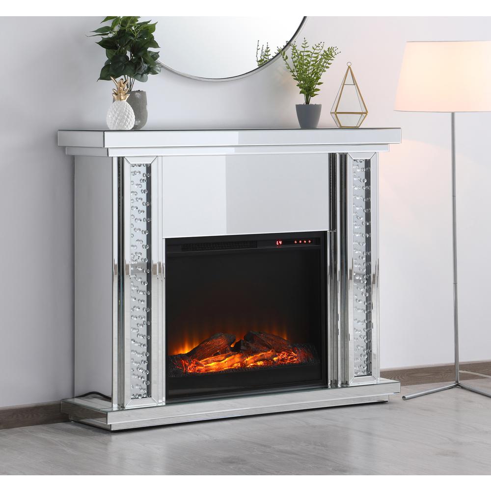 47.5 In. Crystal Mirrored Mantle With Wood Log Insert Fireplace. Picture 2