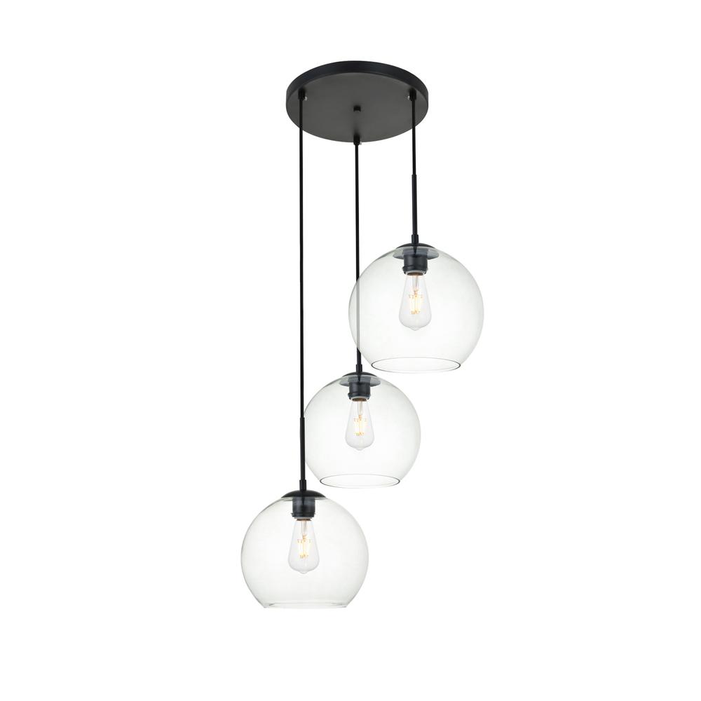 Baxter 3 Lights Black Pendant With Clear Glass. Picture 2