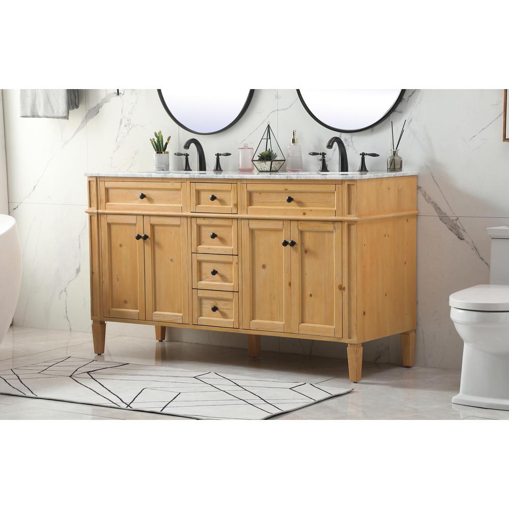 60 Inch Double Bathroom Vanity In Natural Wood. Picture 2