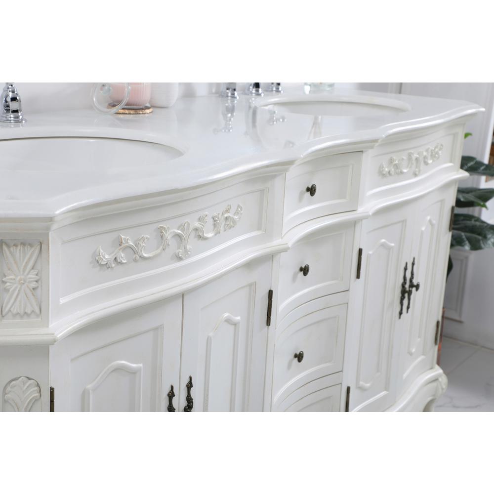 60 Inch Double Bathroom Vanity In Antique White. Picture 5