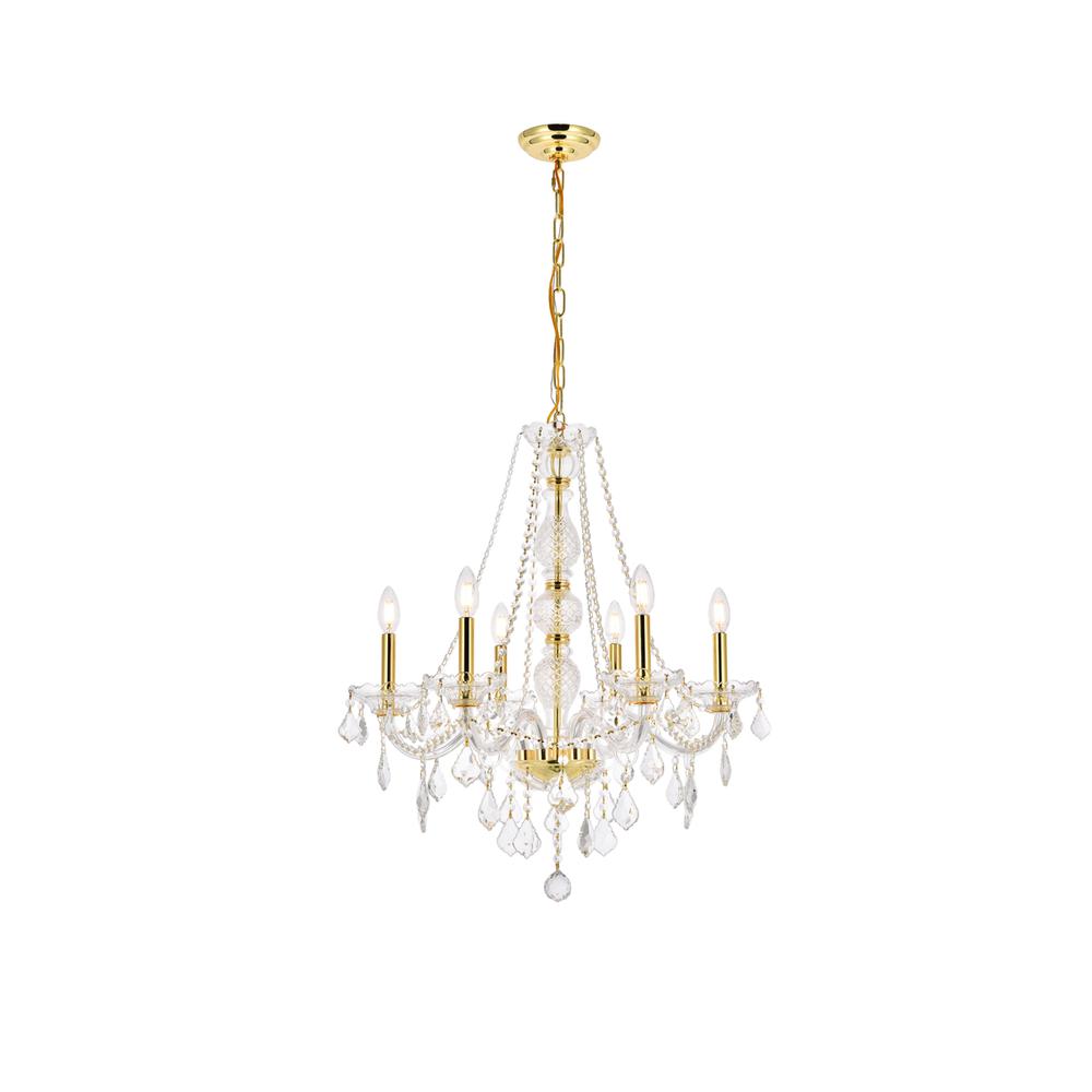 Verona 6 Light Gold Chandelier Clear Royal Cut Crystal. Picture 1