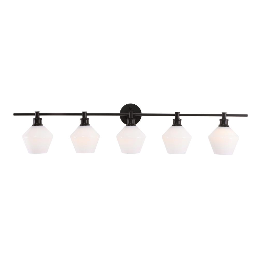 Gene 5 Light Black And Frosted White Glass Wall Sconce. Picture 9