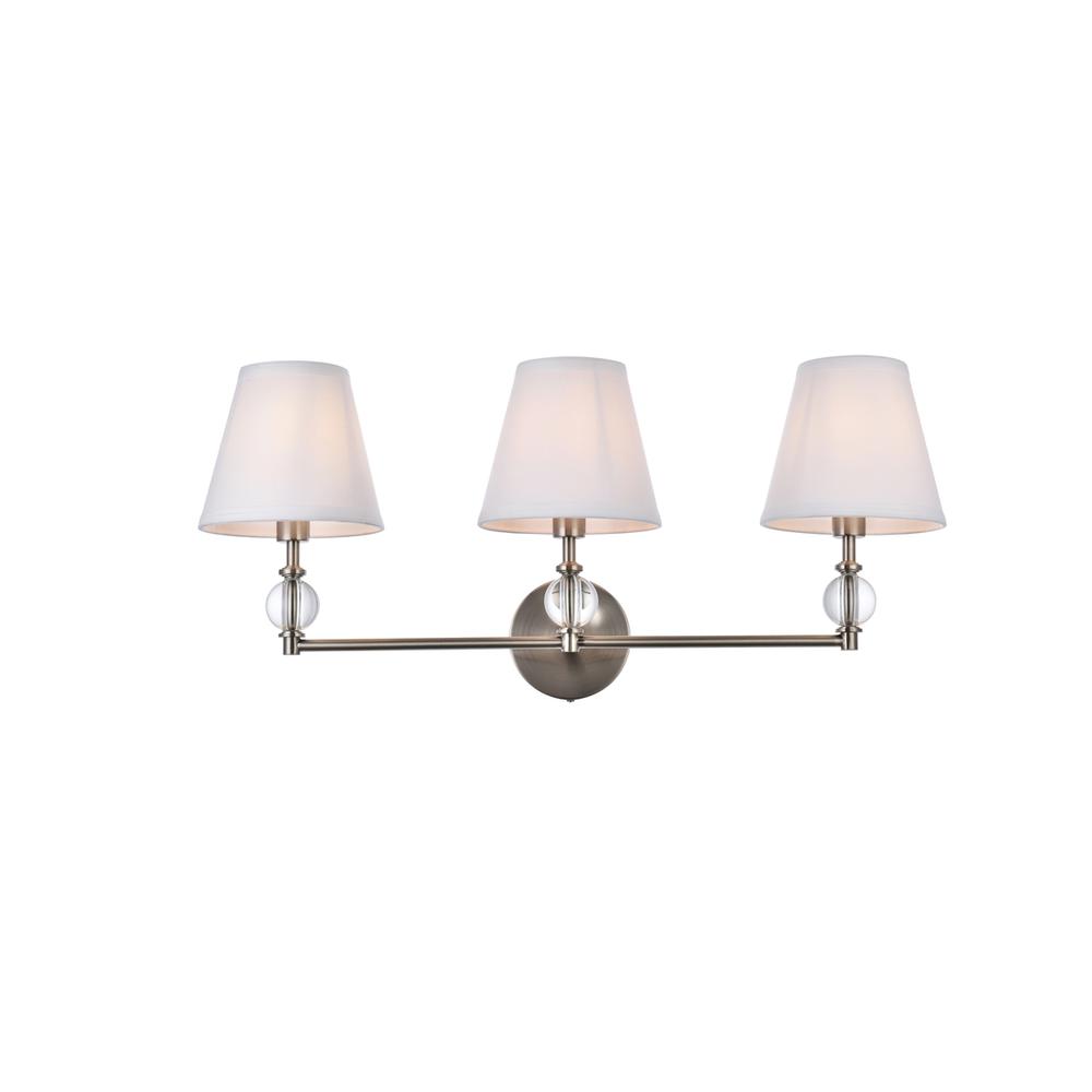 Bethany 3 Lights Bath Sconce In Satin Nickel With White Fabric Shade. Picture 1