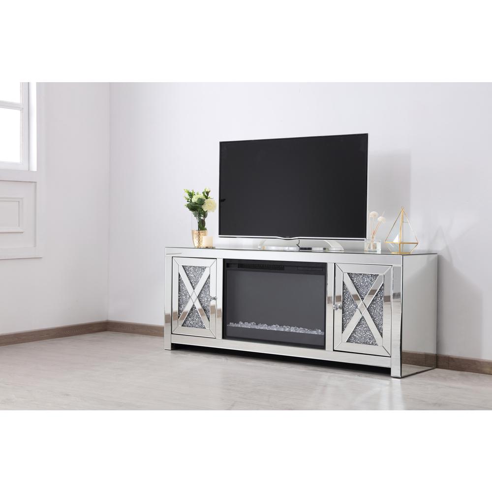 59 In.Crystal Mirrored Tv Stand With Crystal Insert Fireplace. Picture 5