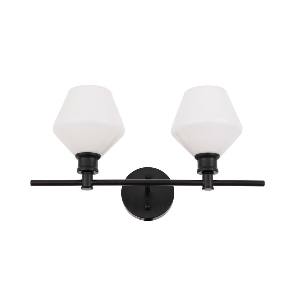 Gene 2 Light Black And Frosted White Glass Wall Sconce. Picture 4