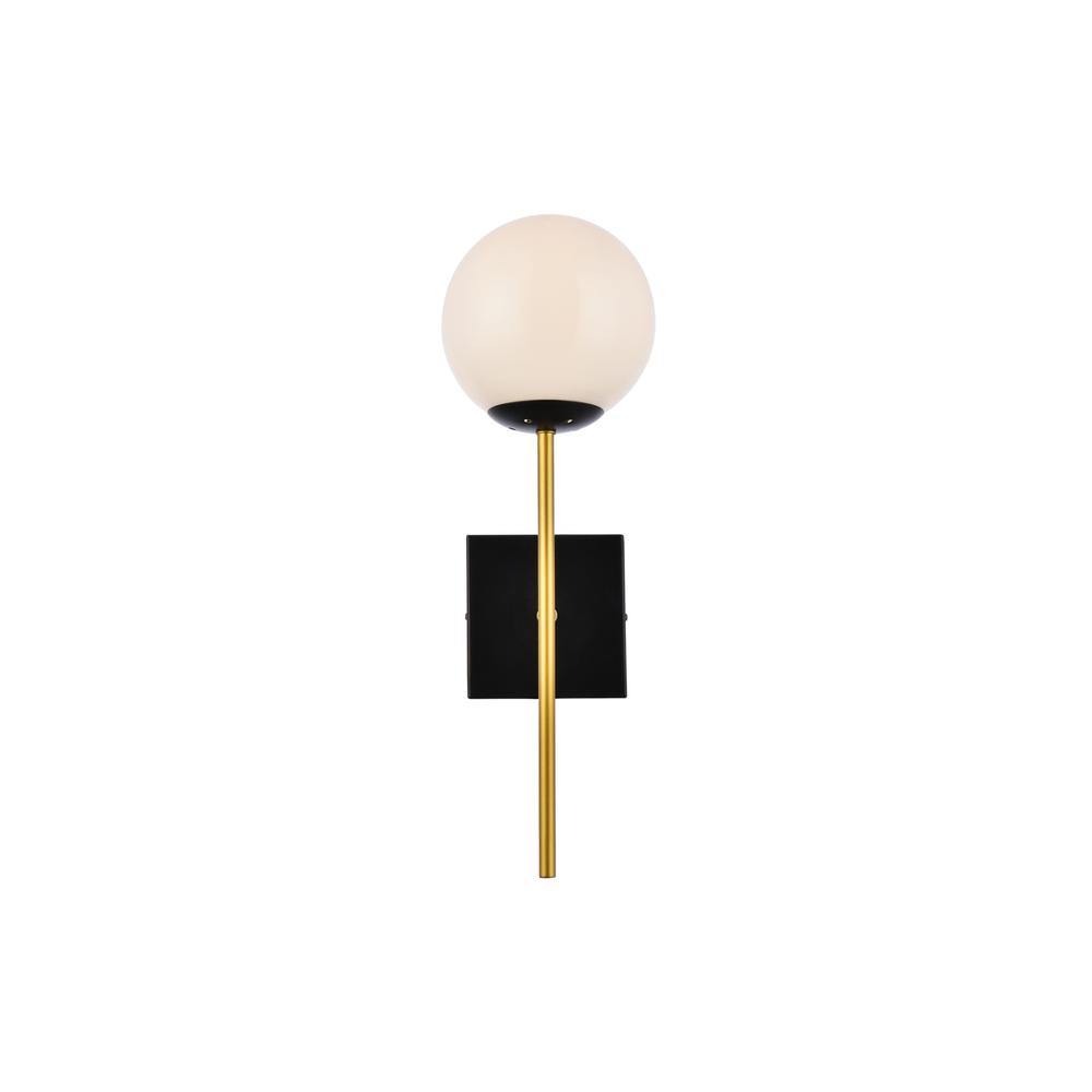 Neri 1 Light Black And Brass And White Glass Wall Sconce. Picture 1
