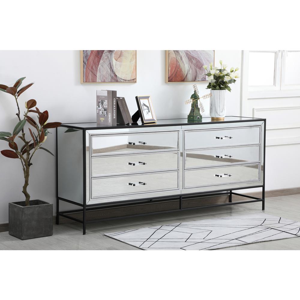 James 72 In. Mirrored Six Drawer Chest In Black. Picture 2