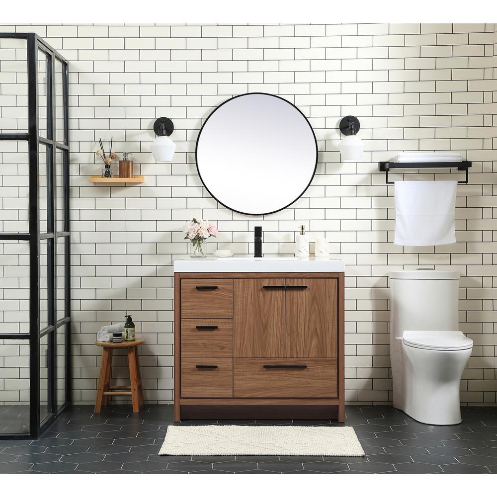 36 Inch Single Bathroom Vanity In Walnut Brown. Picture 4