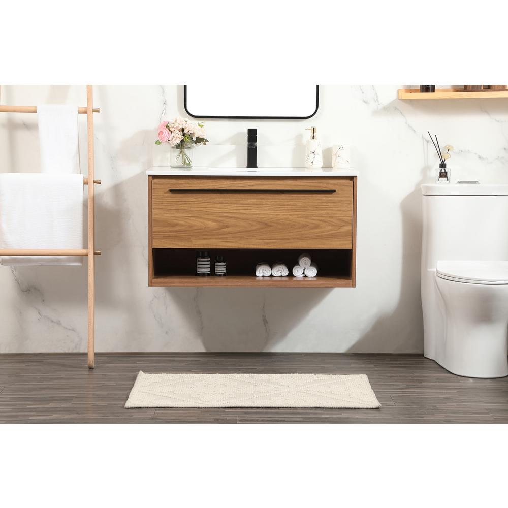 36 Inch Single Bathroom Vanity In Walnut Brown With Backsplash. Picture 14
