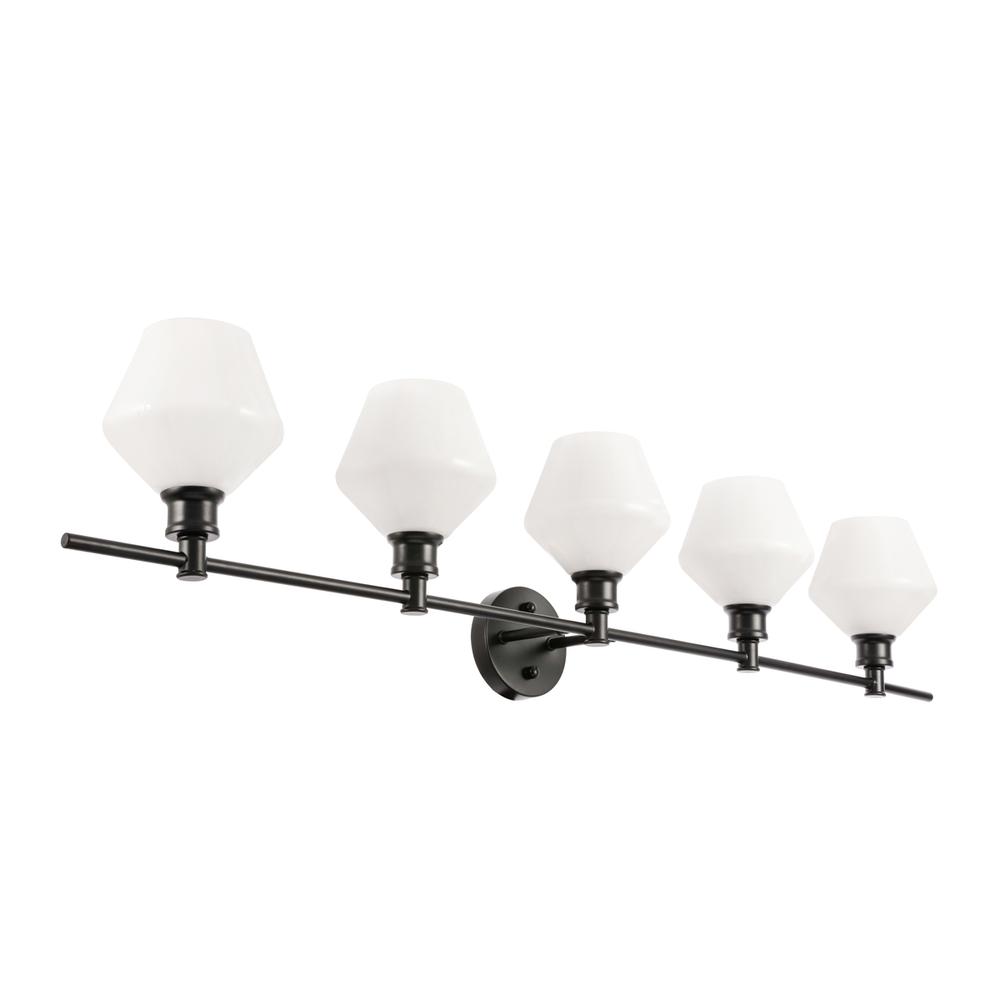 Gene 5 Light Black And Frosted White Glass Wall Sconce. Picture 8