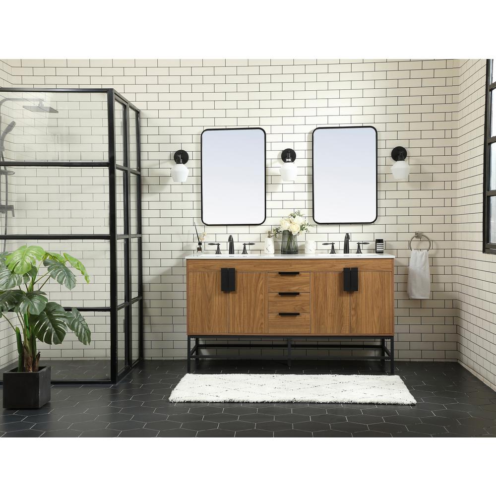 60 Inch Double Bathroom Vanity In Walnut Brown. Picture 4