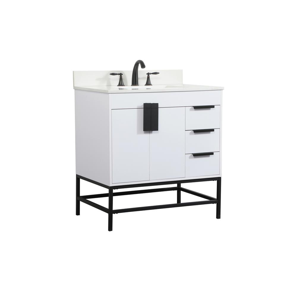 32 Inch Single Bathroom Vanity In White With Backsplash. Picture 7