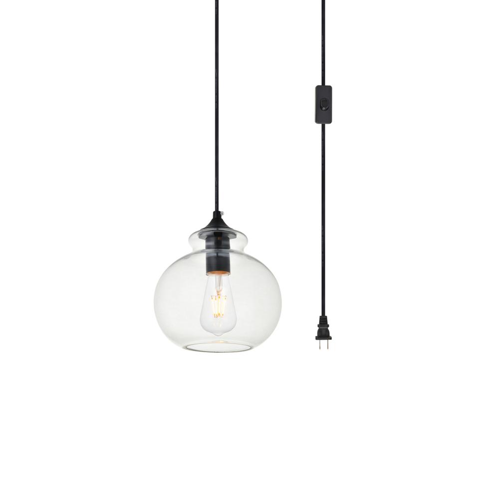Destry 1 Light Black Plug-In Pendant With Clear Glass. Picture 2