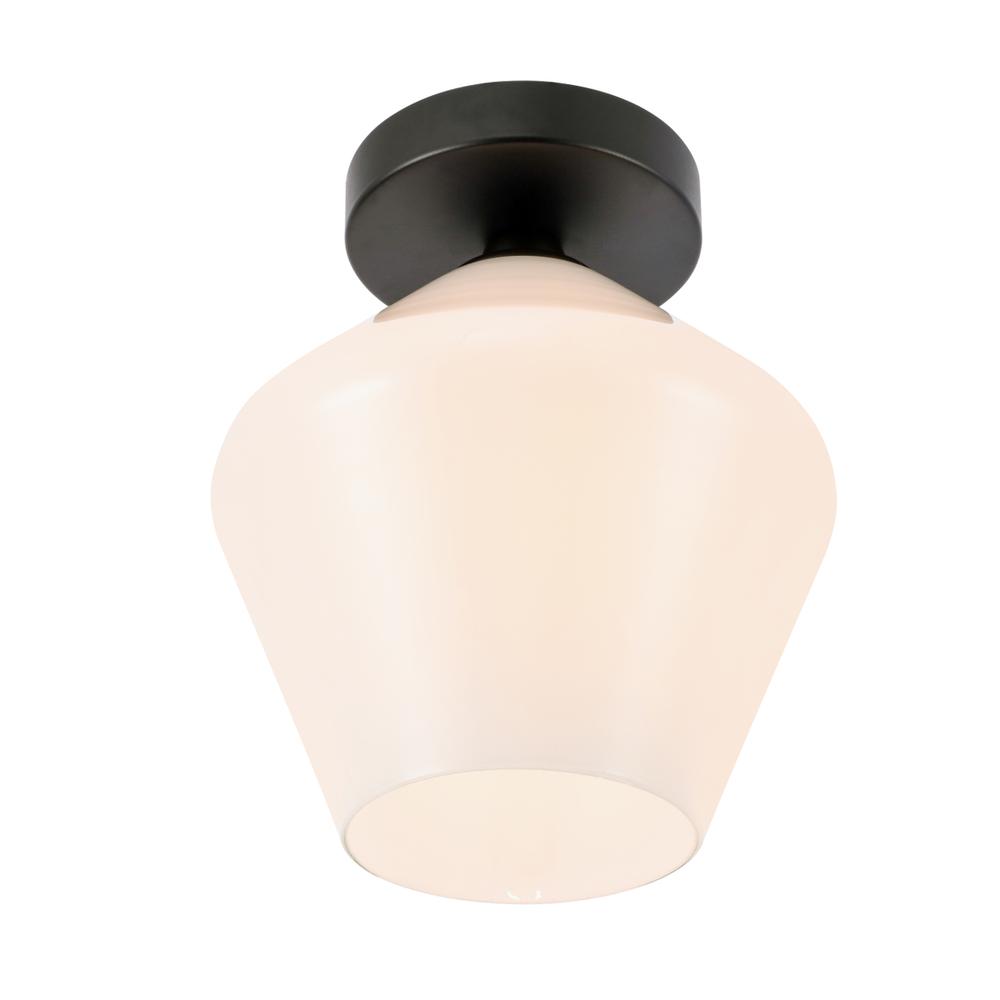 Gene 1 Light Black And Frosted White Glass Flush Mount. Picture 6