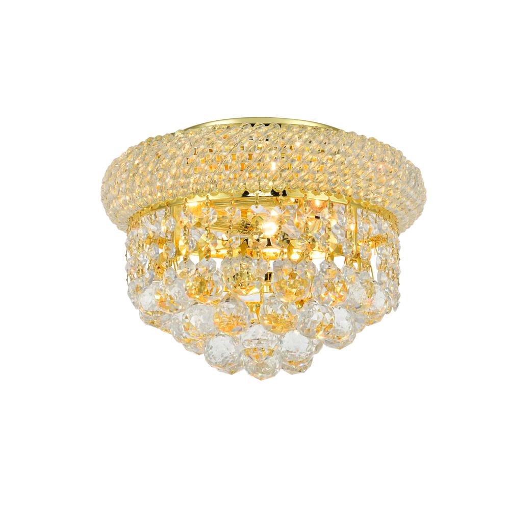 Primo 3 Light Gold Flush Mount Clear Royal Cut Crystal. Picture 1