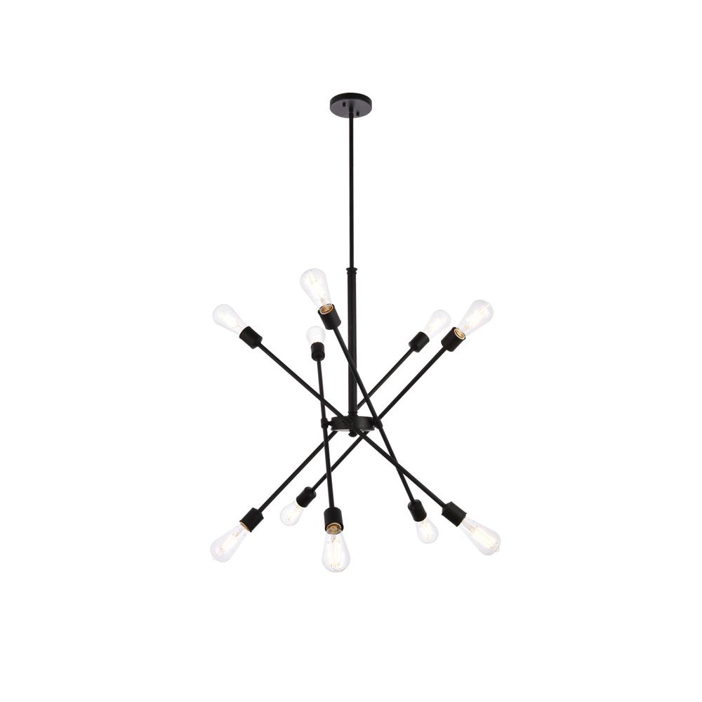 Axel 10 Lights Black Pendant With Hanging Rod. Picture 1