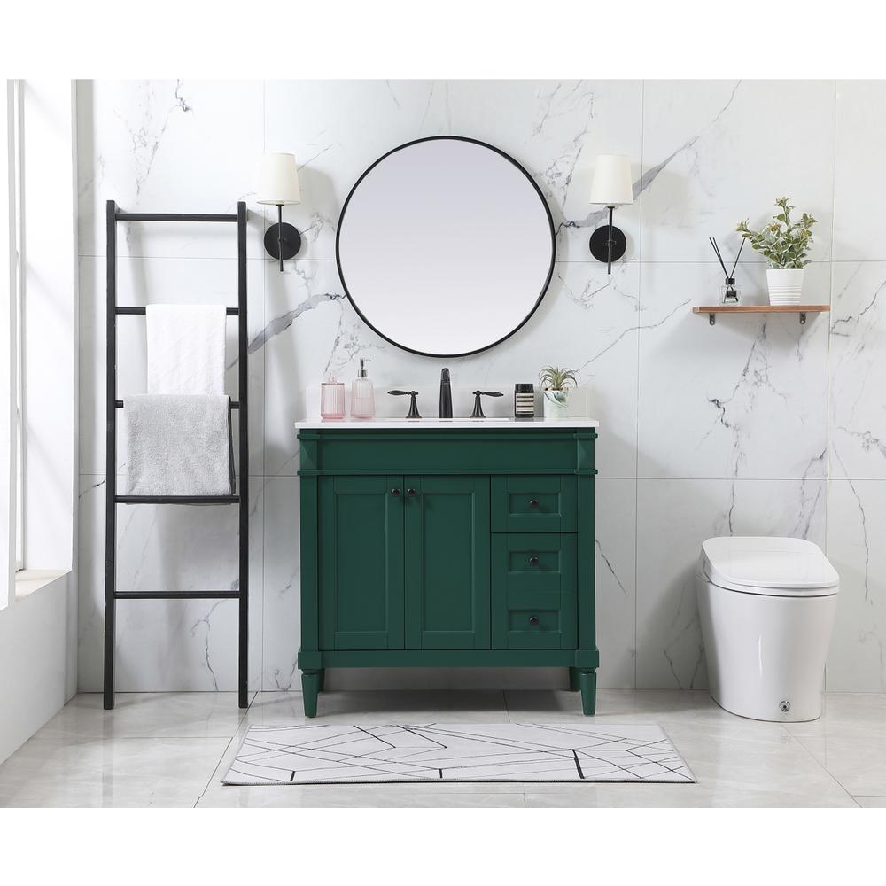 36 Inch Single Bathroom Vanity In Green With Backsplash. Picture 4