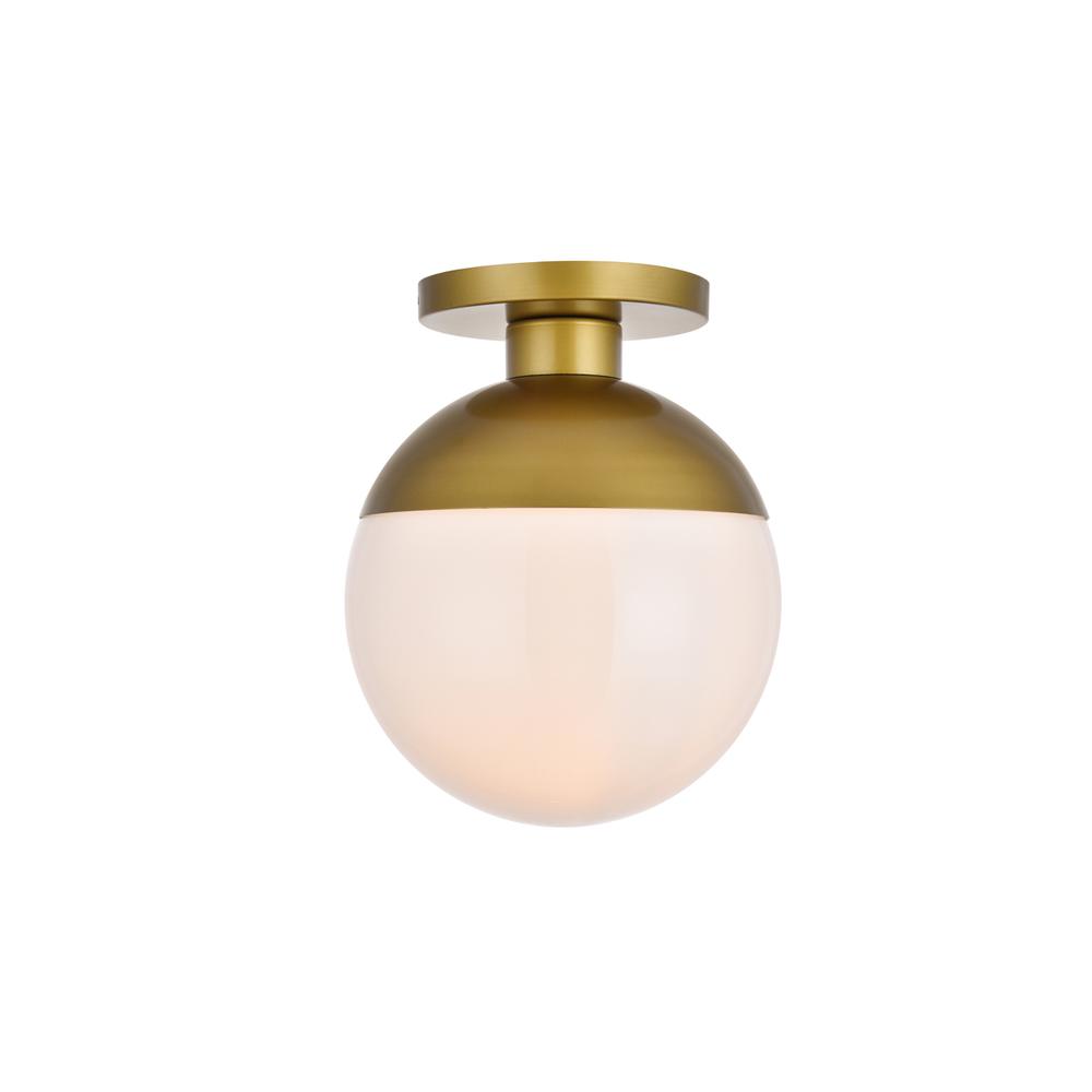 Eclipse 1 Light Brass Flush Mount With Frosted White Glass. Picture 1