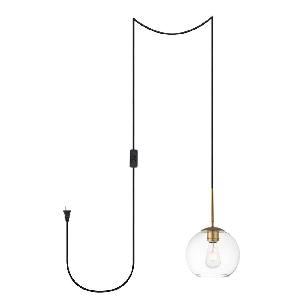 Baxter 1 Light Brass Plug-In Pendant With Clear Glass. Picture 1