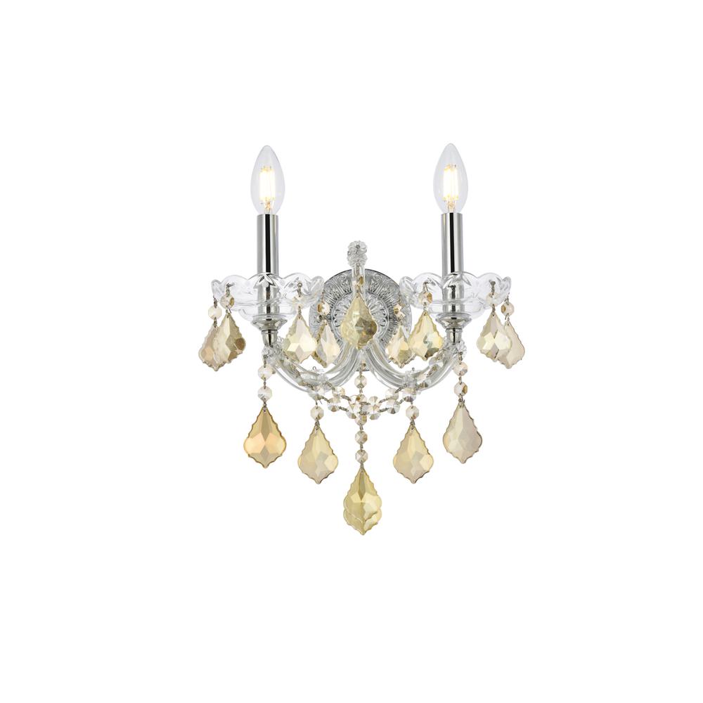 Maria Theresa 2 Light Chrome Wall Sconce Golden Teak (Smoky) Royal Cut Crystal. Picture 1