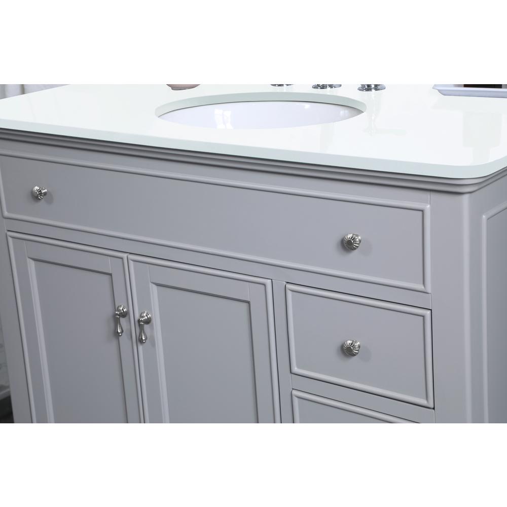 42 Inch Single Bathroom Vanity In Light Grey With Ivory White Engineered Marble. Picture 6