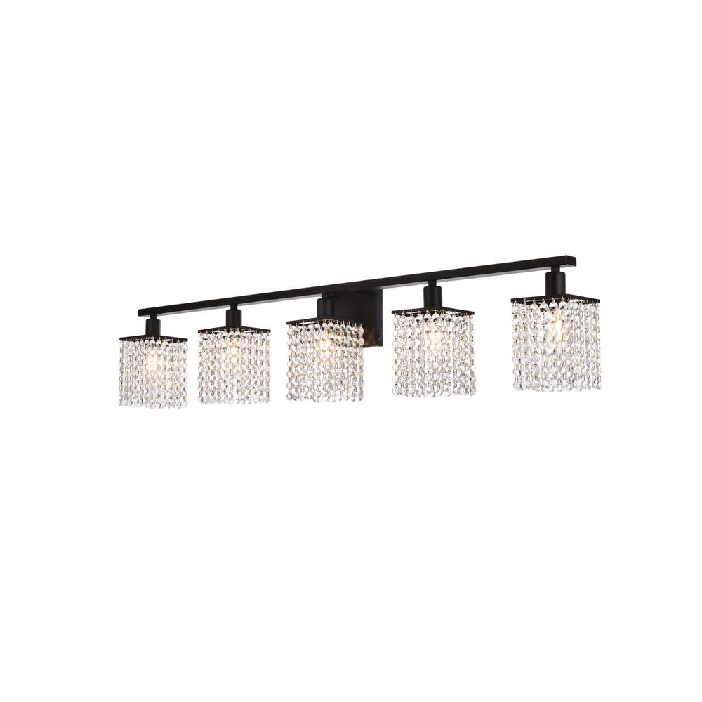 Phineas 5 Lights Bath Sconce In Black With Clear Crystals. Picture 2