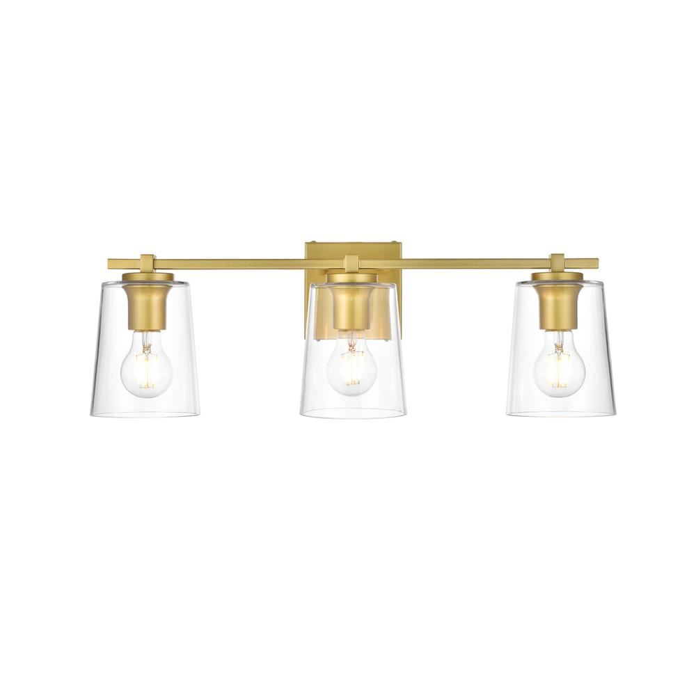 Kacey 3 Light Brass And Clear Bath Sconce. Picture 1