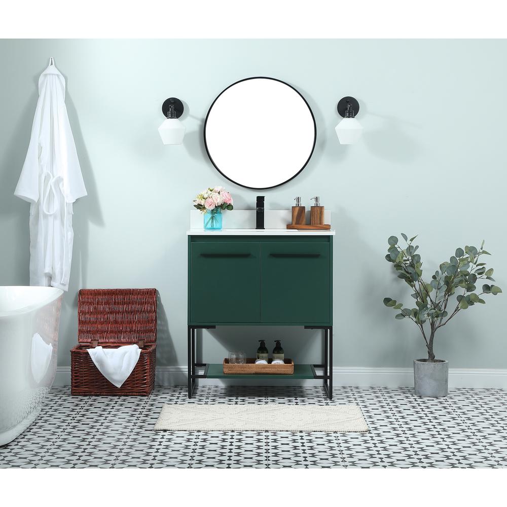 30 Inch Single Bathroom Vanity In Green With Backsplash. Picture 4