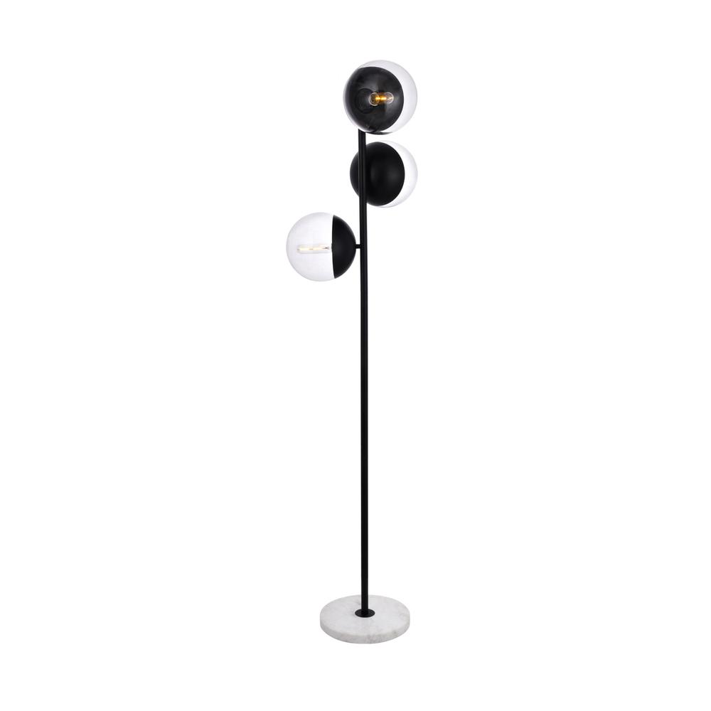 Eclipse 3 Lights Black Floor Lamp With Clear Glass. Picture 1