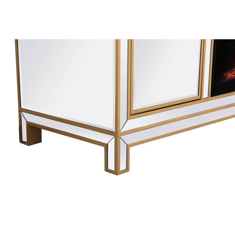 Reflexion 60 In. Mirrored Tv Stand With Wood Fireplace In Gold. Picture 10