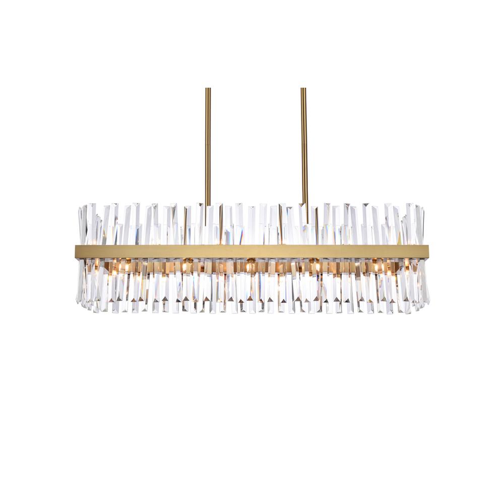 Serephina 42 Inch Crystal Rectangle Chandelier Light In Satin Gold. Picture 2