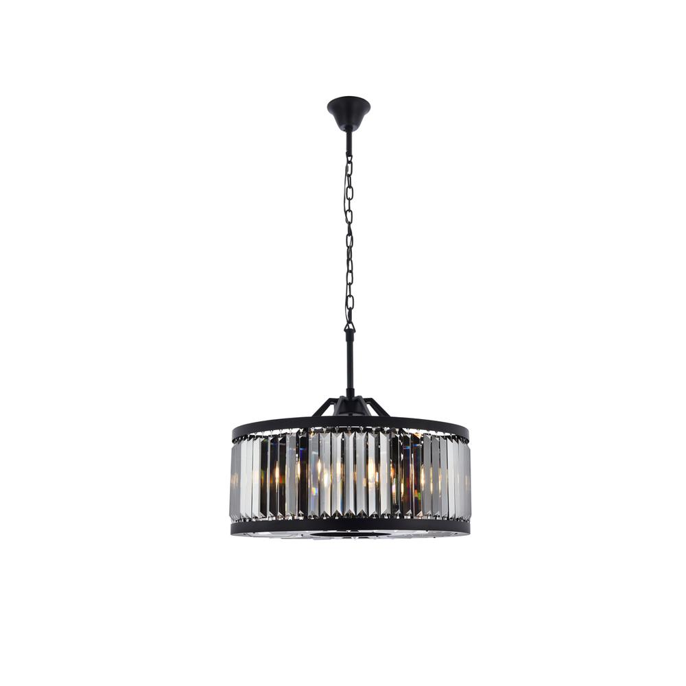 Chelsea 8 Light Matte Black Chandelier Silver Shade (Grey) Royal Cut Crystal. Picture 1